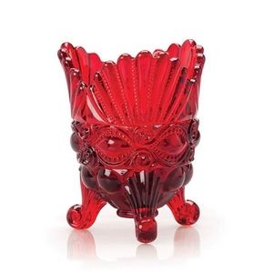 SOLD on Ⓜ️ | Vintage Ruby Red Amberina Mosser Glass Eyewinker Vase Cadmium Glow